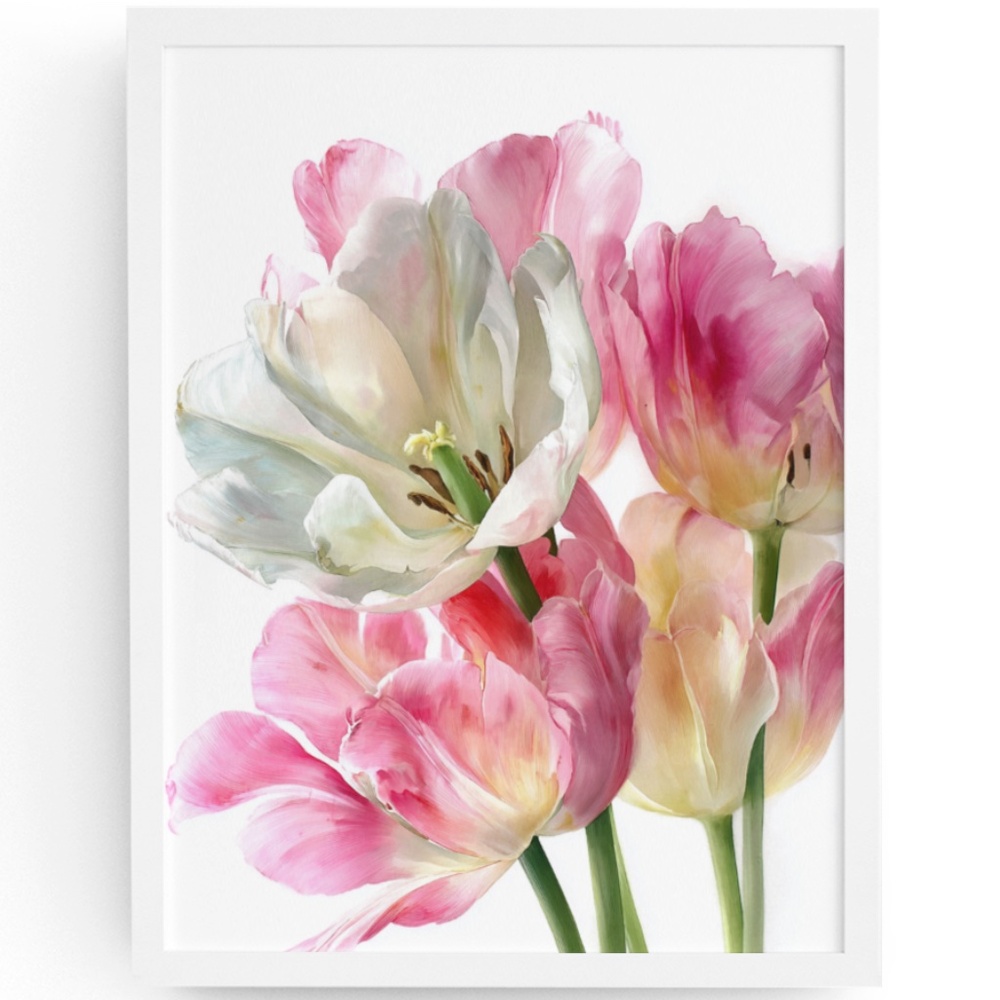 Watercolor Tulips Wall Art Illustration Print Poster Unframed